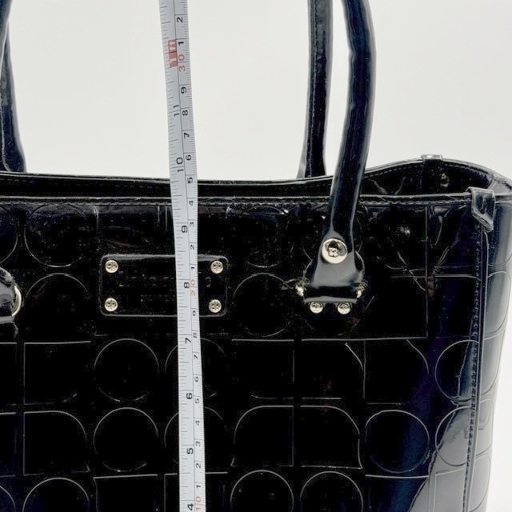 Kate Spade Black Patent Leather Embossed Spade Geometric Tote Bag Gold Lining - Picture 10 of 10
